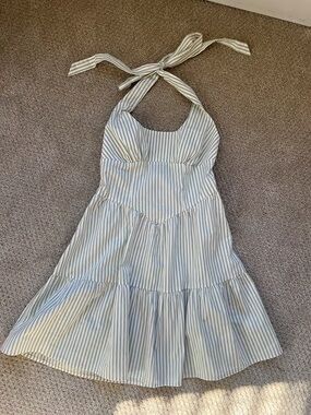 Striped Halter Sundress in Sage Green and White